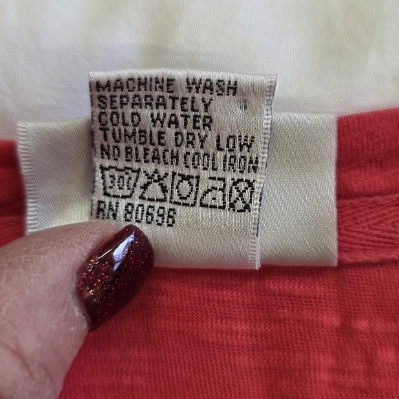 Wild Palms Coral Tiered Babydoll Top XL Cotton Boho V-Neck Blouse - Picture 5 of 7